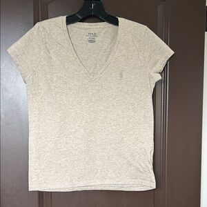 Polo Ralph Lauren Women’s Beige V-Neck T-Shirt | Size M | Classic Logo